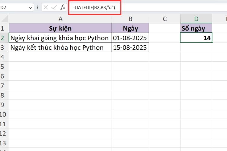 Hàm DATEDIF trong Excel (2)