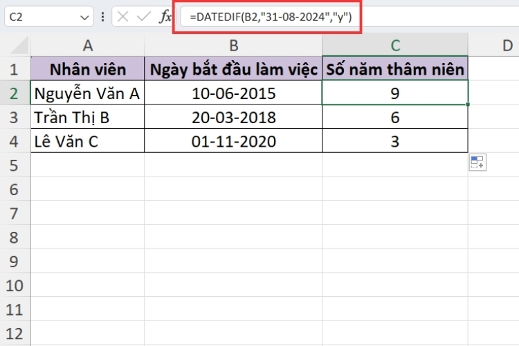 Hàm DATEDIF trong Excel (3)