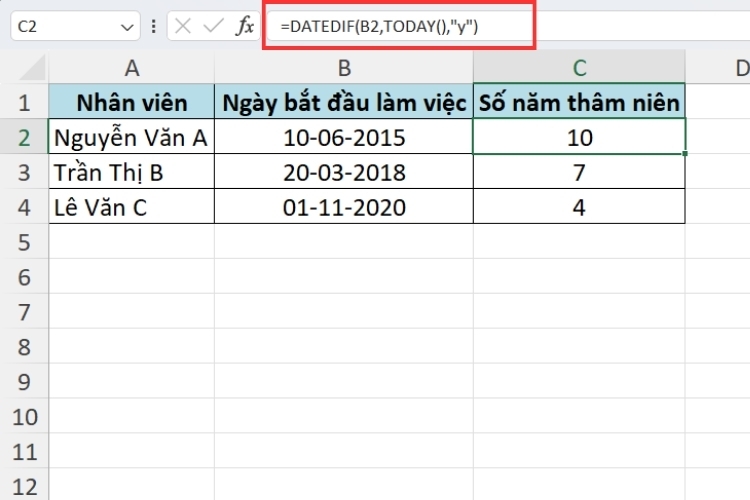 Hàm DATEDIF trong Excel (4)
