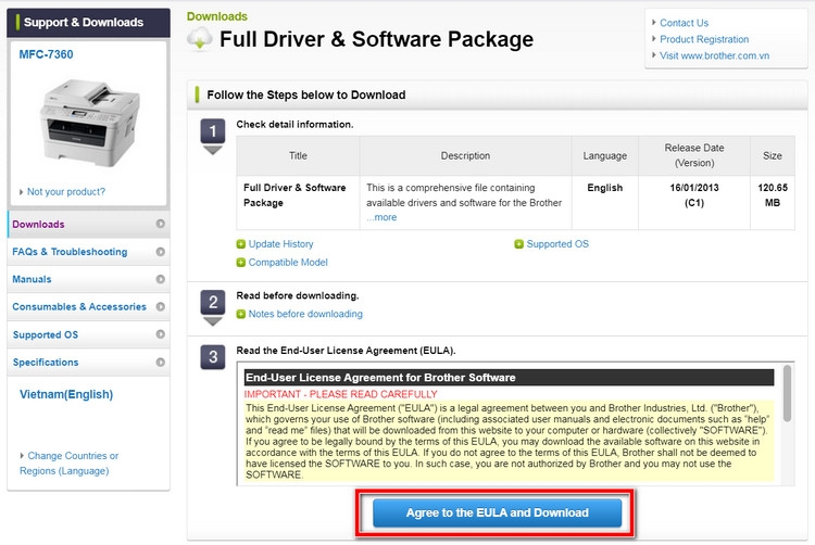 Liên kết tải Full Driver & Software Package cho Brother MFC 7360