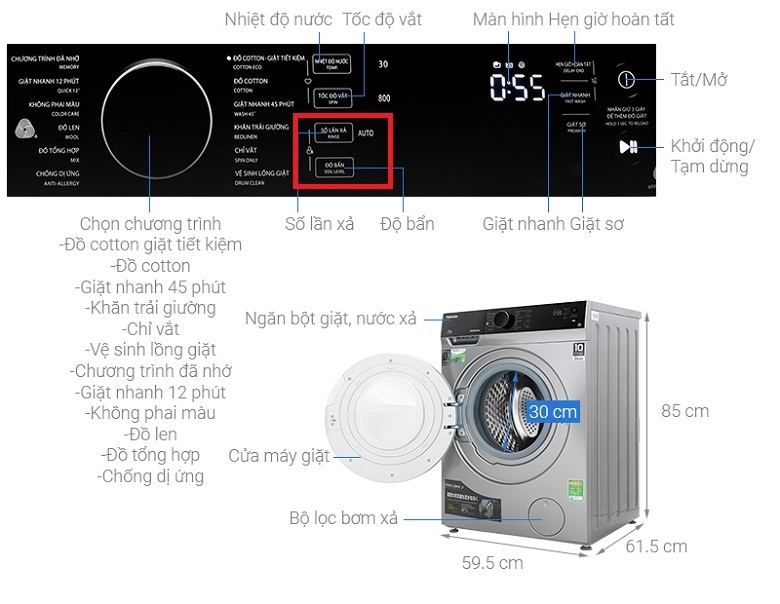 Khóa trẻ em ở máy giặt Toshiba - cửa ngang