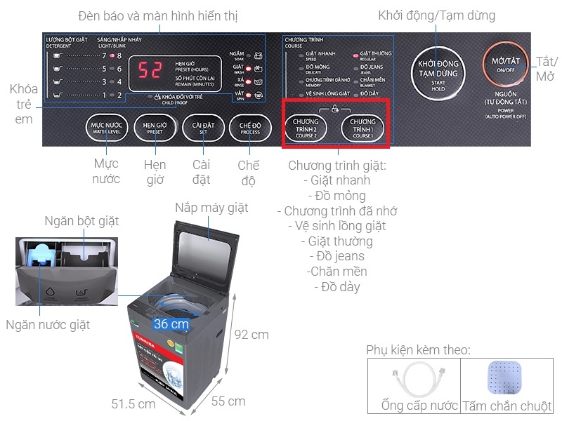 Khóa trẻ em ở máy giặt Toshiba - cửa trên