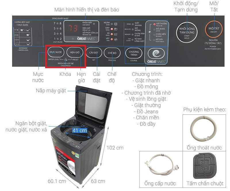 Khóa trẻ em ở máy giặt Toshiba - cửa trên inverter