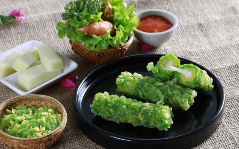 cốm xanh và phô mai tan chảy