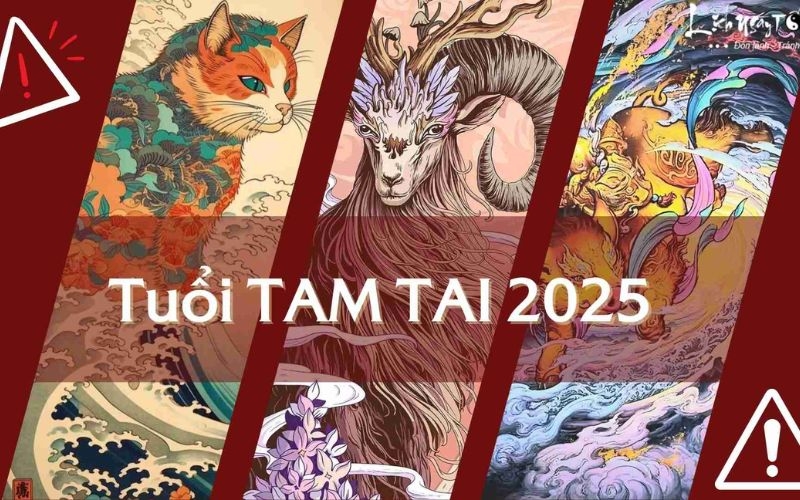 Bảng tính Tam Tai theo tuổi, có đánh dấu các tuổi phạm năm 2025