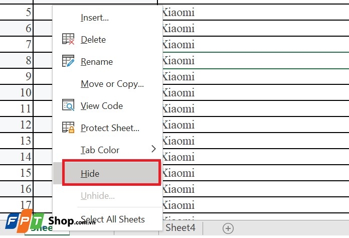 cách ẩn sheet trong Excel 3