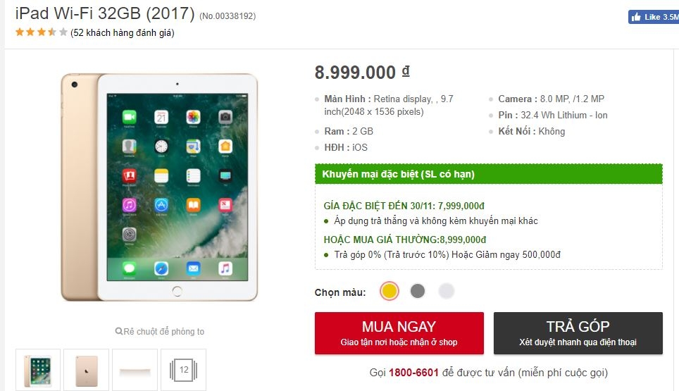 iPad Wi-Fi 32GB [2017] giảm giá như chưa từng được giảm