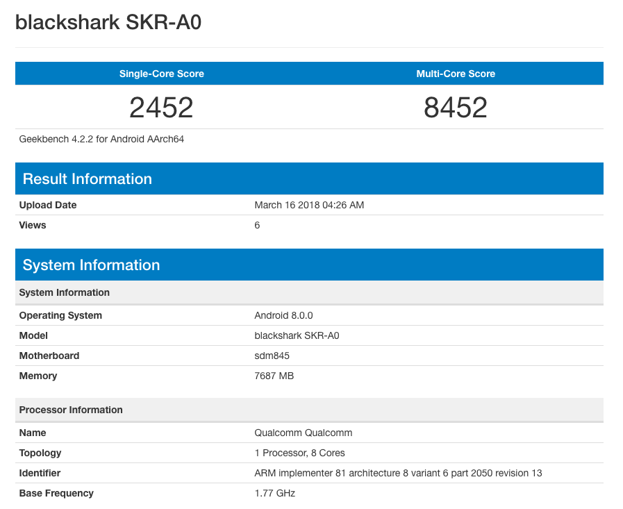 Xiaomi Blackshark bất ngờ xuất hiện với RAM 8GB, chip Snapdragon 845 Xiaomi Blackshark bất ngờ xuất hiện với RAM 8GB, chip Snapdragon 845