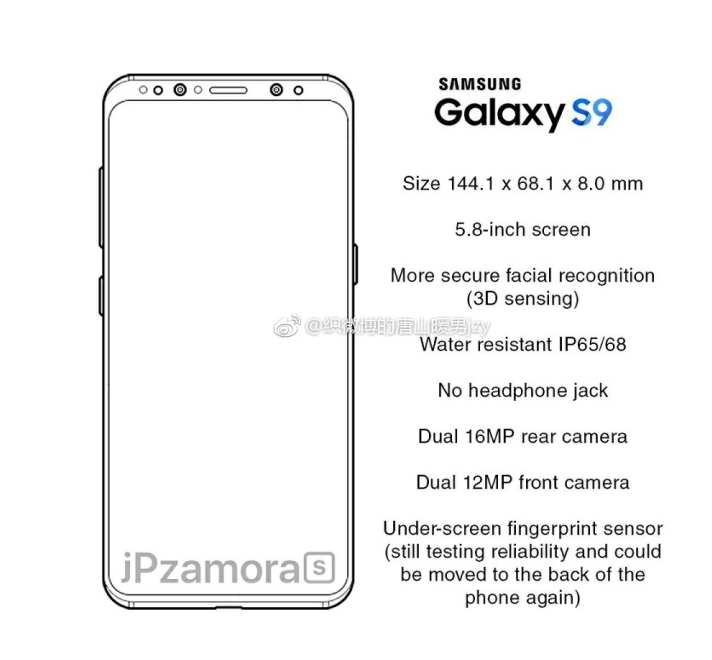 Thông số kỹ thuật, bản phác thảo của Galaxy S9, S9 Plus bị rò rỉ, sẽ không còn jack tai nghe 3.5mm Thông số kỹ thuật, bản phác thảo của Galaxy S9, S9 Plus bị rò rỉ, sẽ không còn jack tai nghe 3.5mm