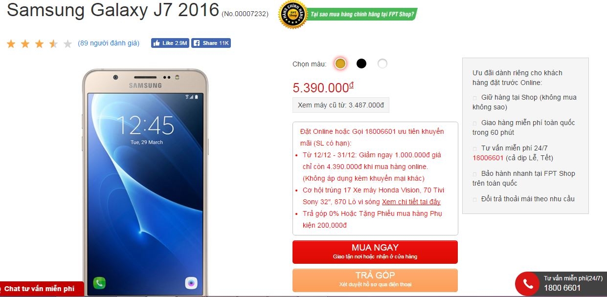 Galaxy J7 2016 đang bán rất chạy tiếp tục được hạ giá cực sốc