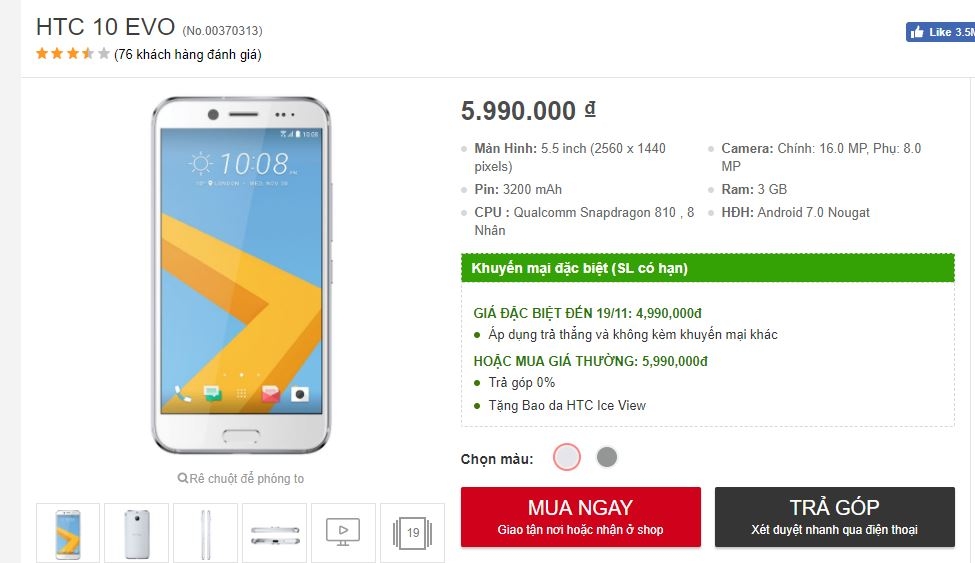HTC 10 EVO màn hình 2K, camera 16MP hạ giá kịch sàn, mua nhanh kẻo hết