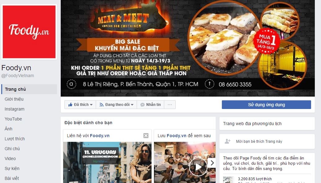 Fanpage của Foody.vn đã có thể truy cập