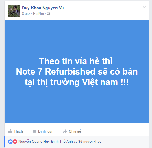 Galaxy Note 7 Refurbished với pin 3200mAh sẽ được bán tại VN