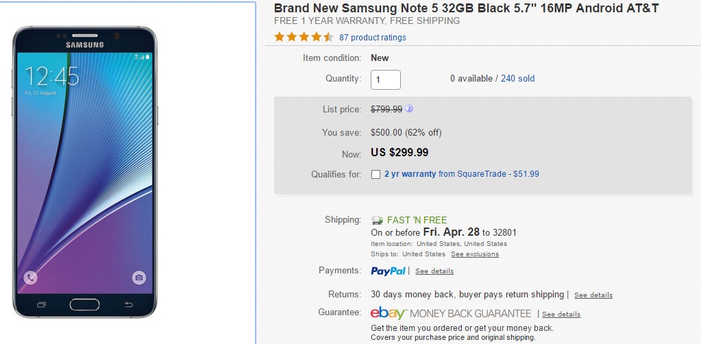 Giá bán Galaxy Note 5 hiện chỉ còn hơn 6 triệu đồng