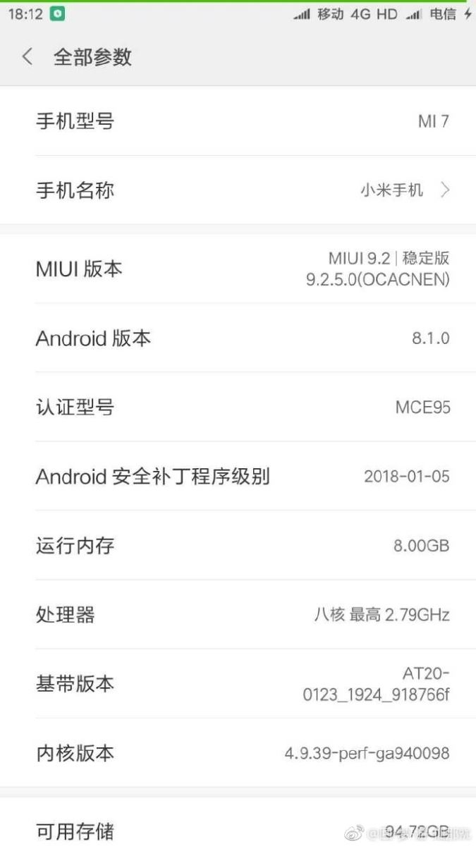 HOT: Xiaomi Mi 7 dùng chip Snapdragon 845, RAM 8GB, chạy Android 8.1