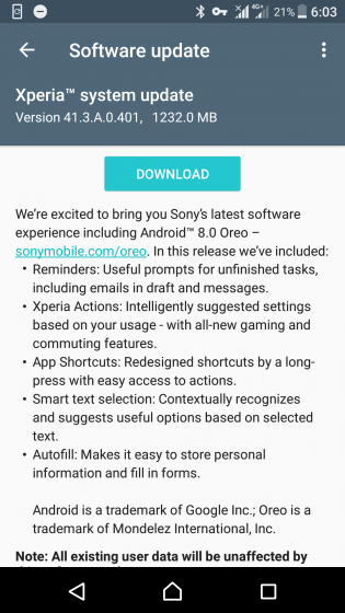 Xperia XZ và Xperia XZs bắt đầu được cập nhật Android Oreo