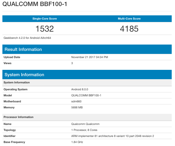 BlackBerry KEYone thế hệ mới xuất hiện trên GeekBench với RAM 6GB
