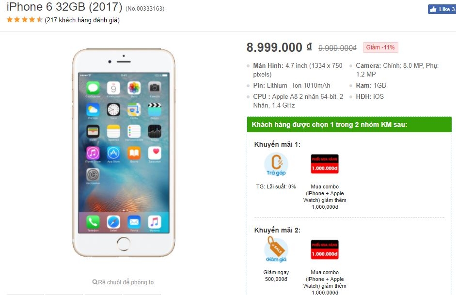 iPhone 6 32GB 2017 hạ giá mạnh kèm khuyến mãi hấp dẫn