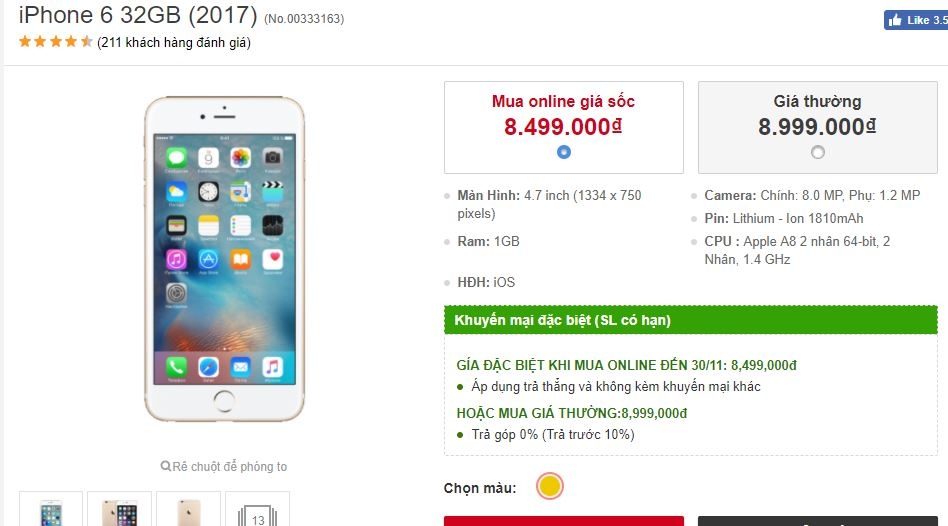 iPhone 6 32GB 2017 giảm giá đặc biệt, số lượng có hạn