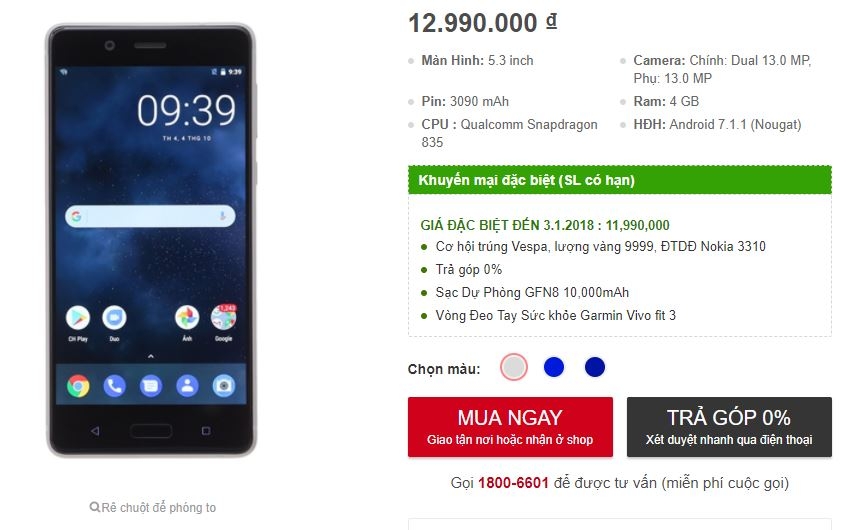 Nokia 8 chip Snapdragon 835, camera kép vừa được hạ giá mạnh mẽ