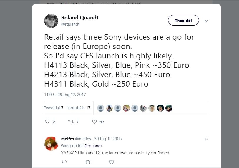Đây là giá bán của Xperia XA2, XA2 Ultra và Xperia L2