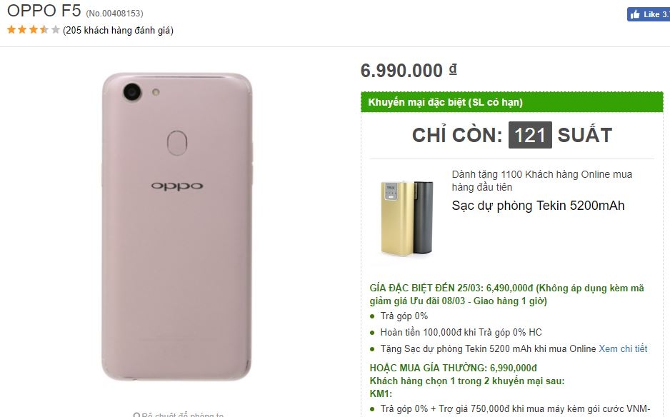 OPPO F5 màn hình 6 inch tràn cạnh, camera selfie 20MP giảm giá