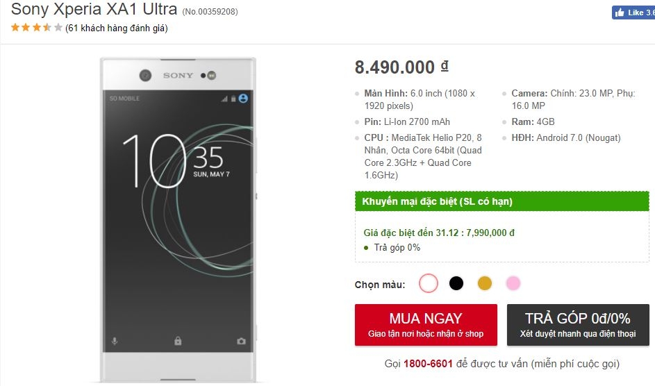 Smartphone cao cấp Xperia XZs, Xperia XA1 Ultra giảm giá mạnh mẽ
