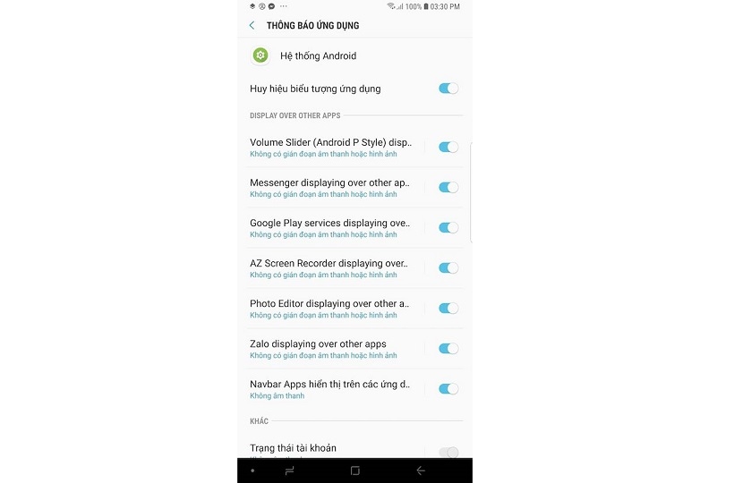tắt thông báo Android 8.0