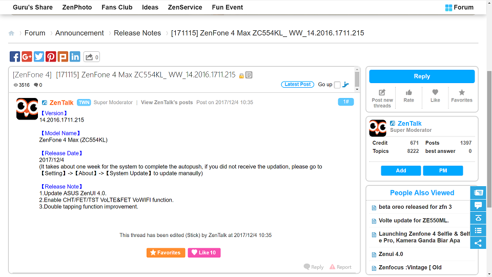 cập nhật ZenUI 4.0 cho Zenfone 4 Max Pro