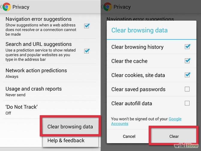 Cách xóa cache trình duyệt Chrome trên Android 5