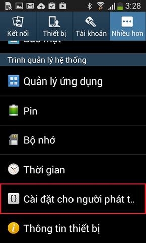 Bật chế độ gỡ lỗi USB