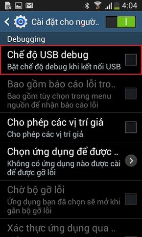 Bật chế độ gỡ lỗi USB-2