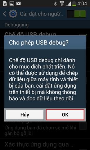 Bật chế độ gỡ lỗi USB-3