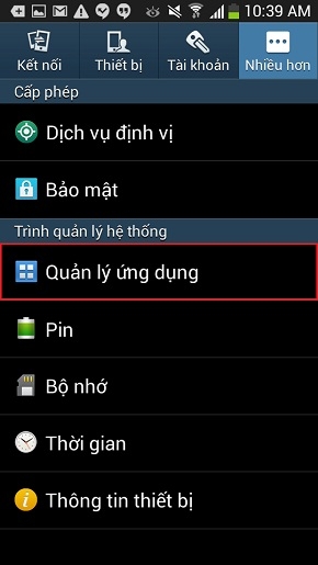 Bạn truy cập Cài đặt > Nhiều hơn > Quản lý ứng dụng.