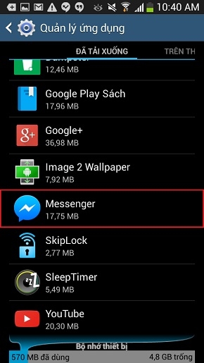 Ở mục ĐÃ TẢI XUỐNG, chọn Messenger.