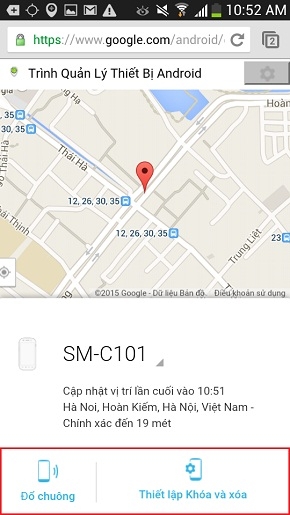 Chọn Đổ chuông hoặc Thiết lập Khóa và xóa thiết bị