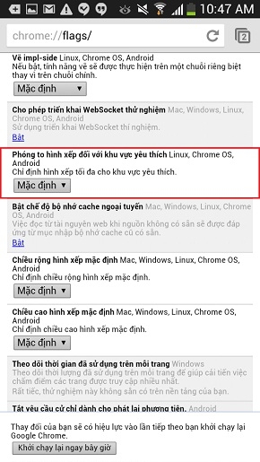 Tìm đến mục Phóng to hình xếp đối với khu vực yêu thích