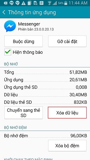 Đăng xuất khỏi Facebook Messenger trên Galaxy A5