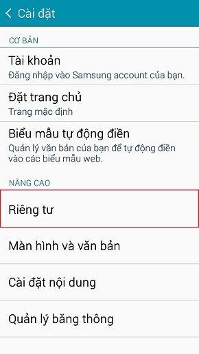 Xóa toàn bộ mật khẩu đã lưu trên trình duyệt mặc định của Samsung Galaxy A5