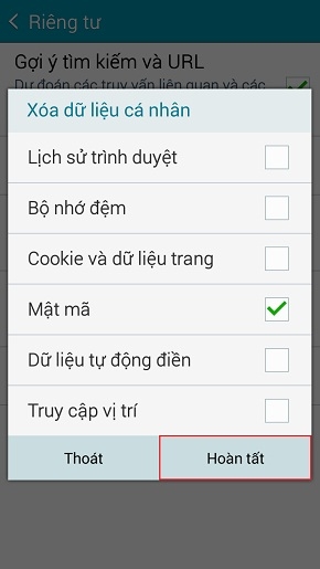 Xóa toàn bộ mật khẩu đã lưu trên trình duyệt mặc định của Samsung Galaxy A5