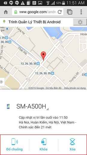Chọn Đổ chuông hoặc Khóa và Xóa thiết bị.
