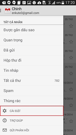 Chọn phím cảm ứng bên trái phía dưới màn hình. Chọn CÀI ĐẶT.