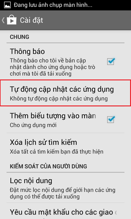 Tắt chế độ tự động cập nhật ứng dụng