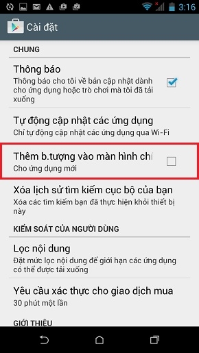 Tắt tự động thêm Shortcuts