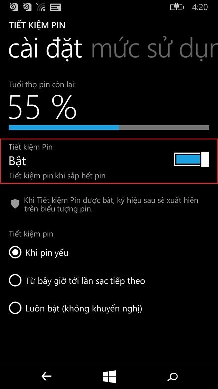 Cach tiet kiem pin cho Nokia Lumia 625