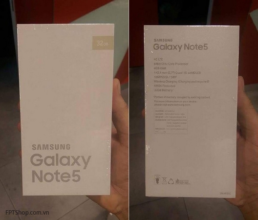 Hình ảnh về bộ hộp của chiếc Samsung Galaxy Note 5