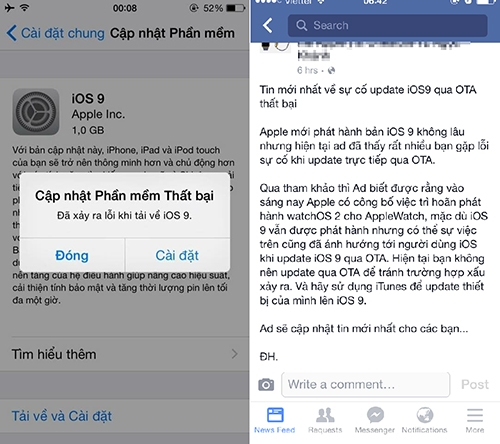 Trợ giúp xử lý sự cố khi nâng cấp iOS 9 2