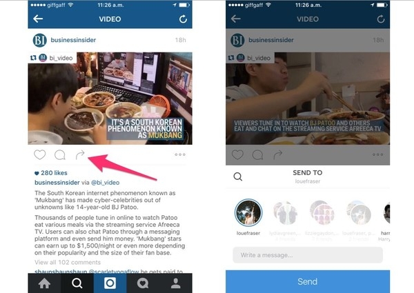 Nhắn tin qua tính năng Instagram Direct