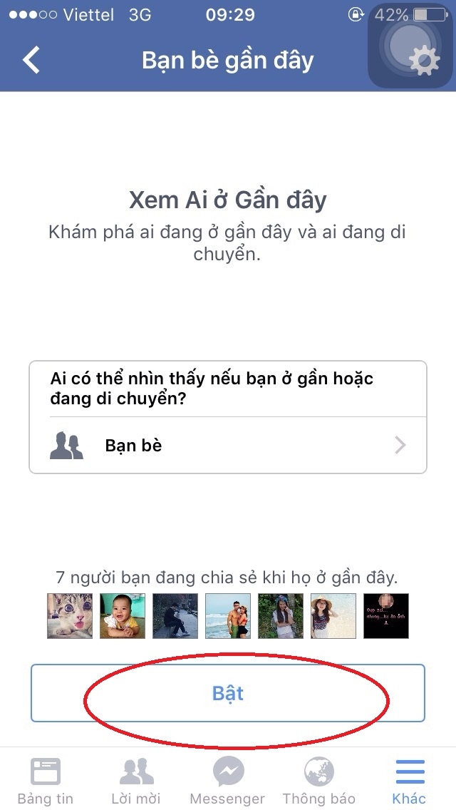 Bật tính năng tìm bạn xung quanh