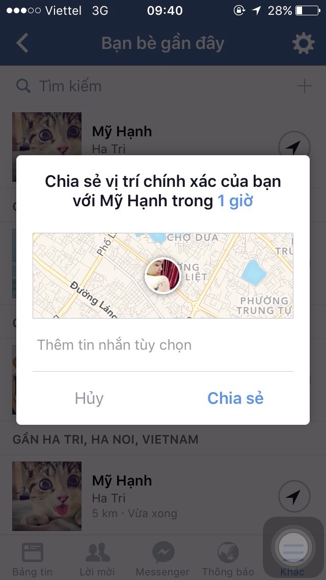 Chia sẻ vị trí với bạn bè